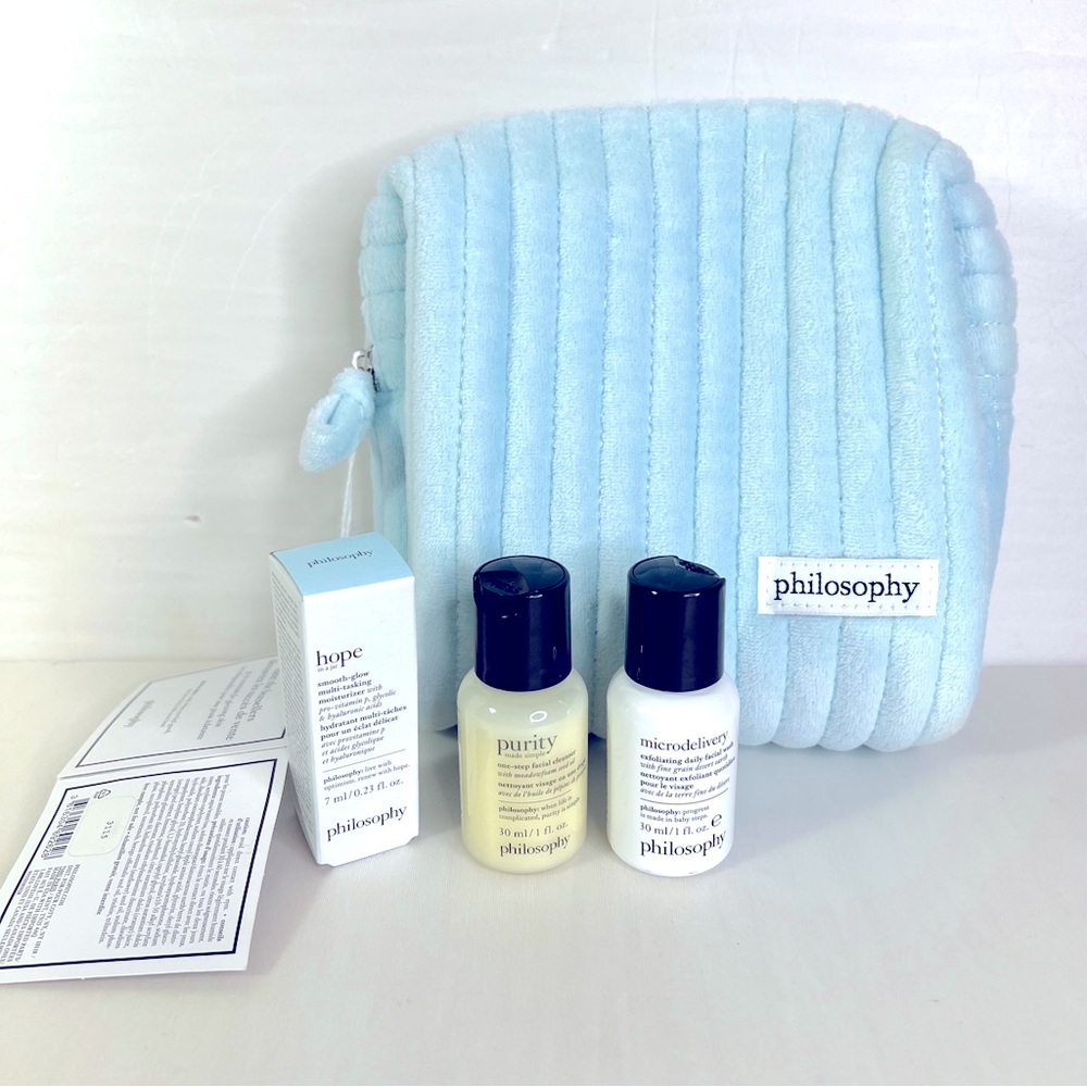 Philosophy pouch and samples